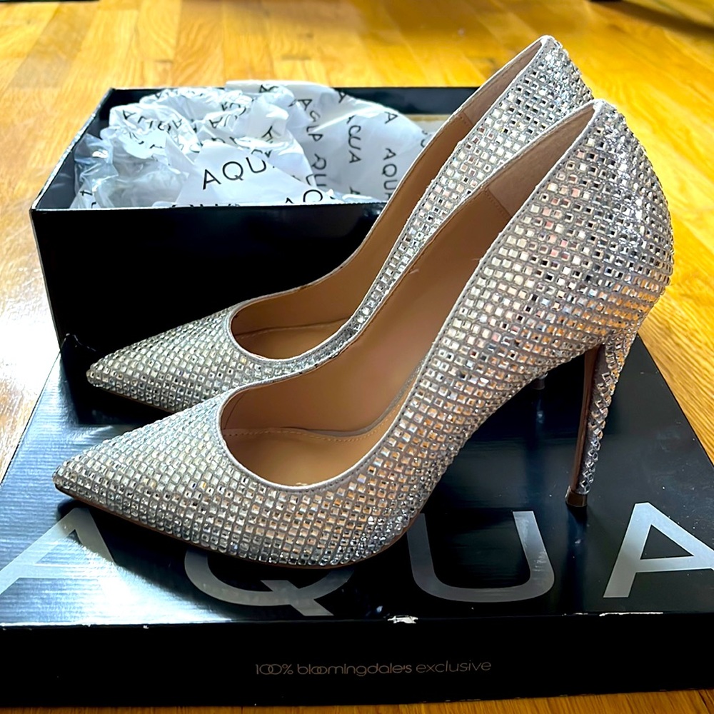 Embellished Pointed Toe Heels - Silver